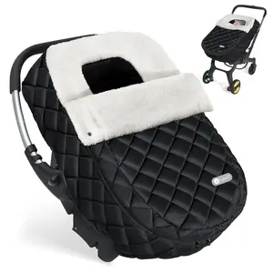 Winter Baby Car Seat Cover – Waterproof Warm Canopy with Removable Zipper, Universal Bunting Bag for Baby Boys & Girls, Keeps Infant Cozy in Cold Weather (Black)