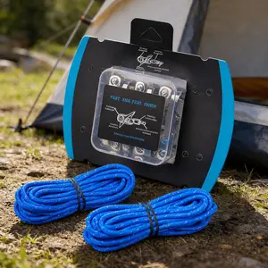 Outdoor Tent Kit with 2 Reflective Ropes and 6 Line Pullers, Easy-To-Use Tightening Tools, Convenient Hooks for Camping Gear, Camping Accessory