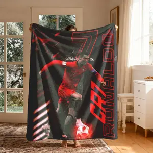 Cristiano Ronaldo Jersey Theme Flannel, Large Size, Soft Lightweight Warm, Perfect for Bed Sofa Office Camping Travel, Custom Flannel Blanket