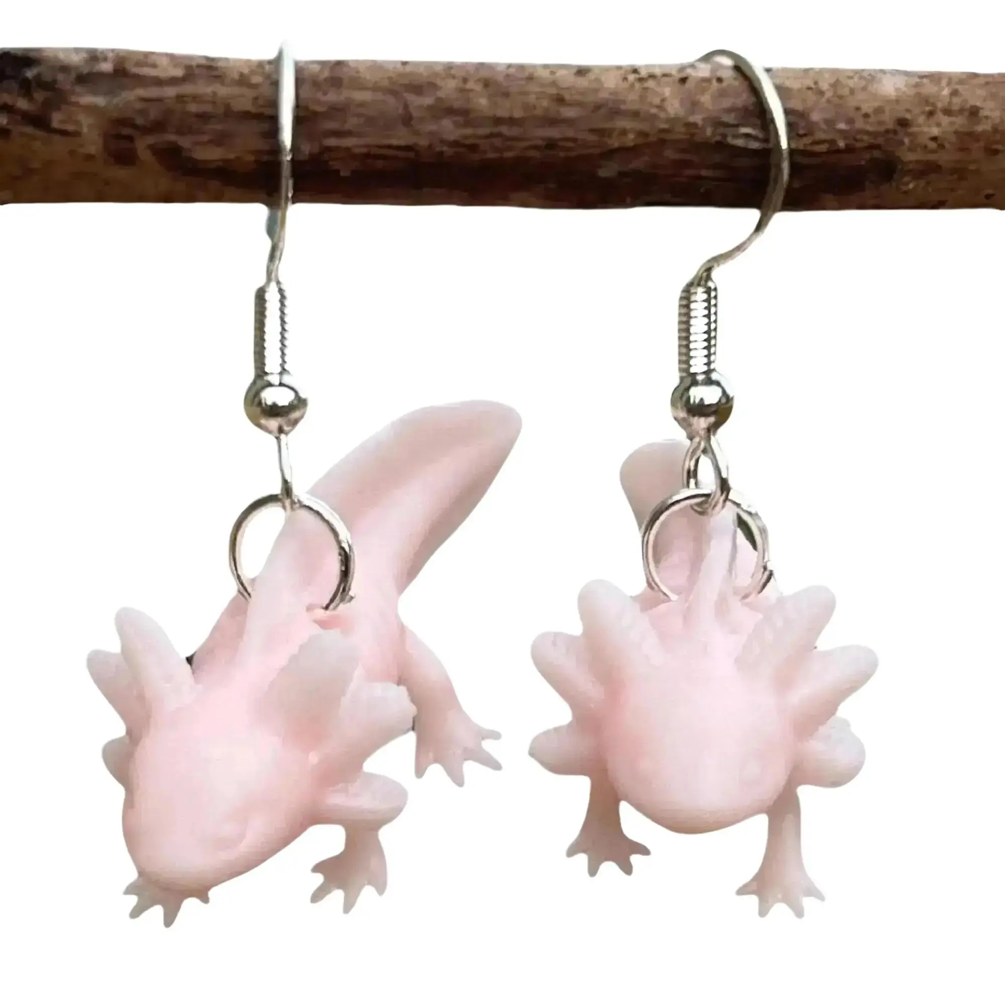Rudimentarie Axolotl Earring - Pink Resin & Sterling Silver Earring Hook