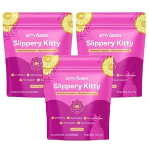 Slippery Kitty Feminine Probiotic + Moisture Gummies-All in One Solution with Slippery Elm 60 CountPineapple Flavor