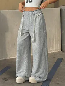 Women's Grey Sweatpants with Drawstring Adjustable Elastic Waist Comfortable Loose Fit Lounge Pants Soft Cotton Fabric Casual Relaxed Jogger Pants for Home and Casual Wear Everyday Stylish Lounge Wear with Rope Tie Detail Summer Lounge Wear Essentials