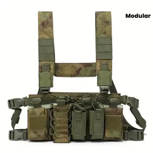 Camouflage Lightweight Tactical Vest with Detachable Pouches - Adjustable MK3 Multi-Functional Chest Rig for Outdoor, Hunting & Shooting - Black, Tactical Chest Rig | Modular Vest Design | Versatile Attachment Points