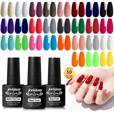 JEWHITENY 27-Color Resin Gel Nail Polish Kit, Glossy Cosmetic Nail Care Starter Set - Soak-Off Manicure Art Kit for Salon/Home Use, Ideal Gift,familyfun