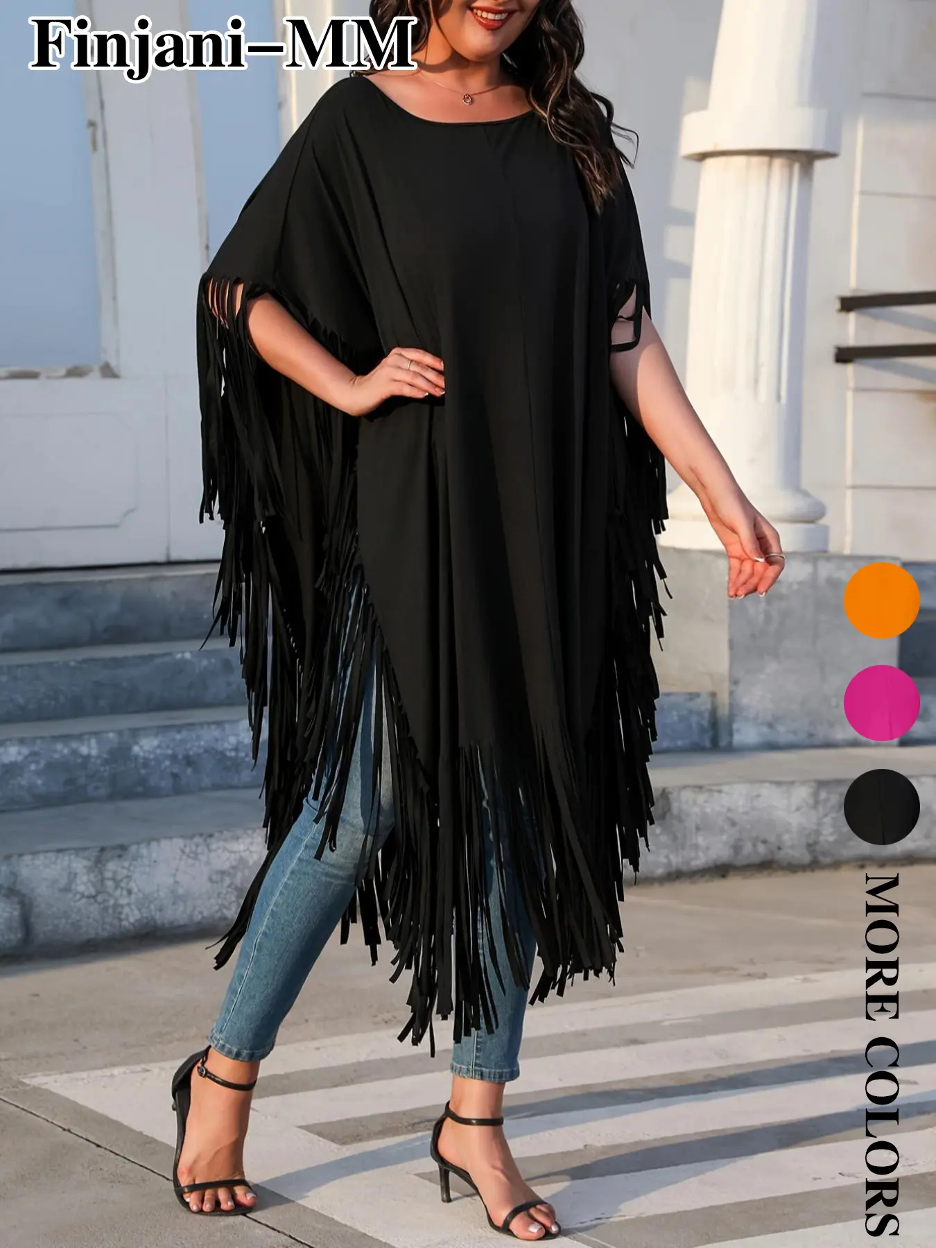 Plus Size Women's Fringe Short Hoodie Tee, Baggy Loose Fit Suitable for Various Body Types, Ideal for Daily & Beach Vacations