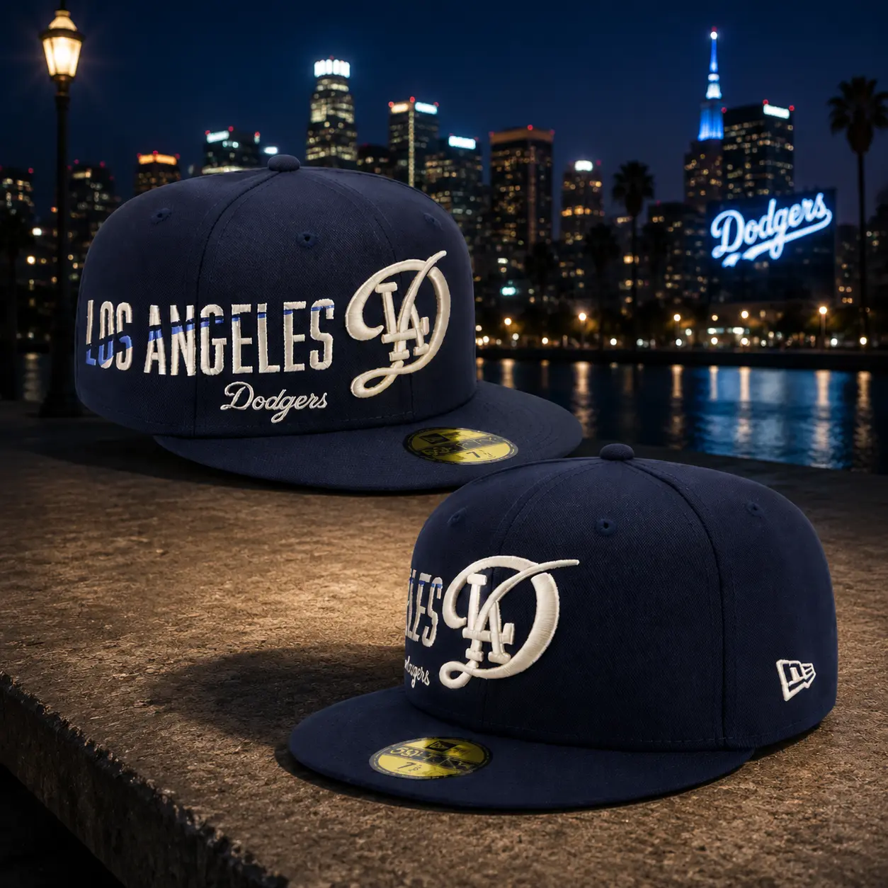 Los Angeles Dodgers Navy Blue Baseball Cap Embroidered LA Logo Fitted Hat Flat Brim Streetwear Hat