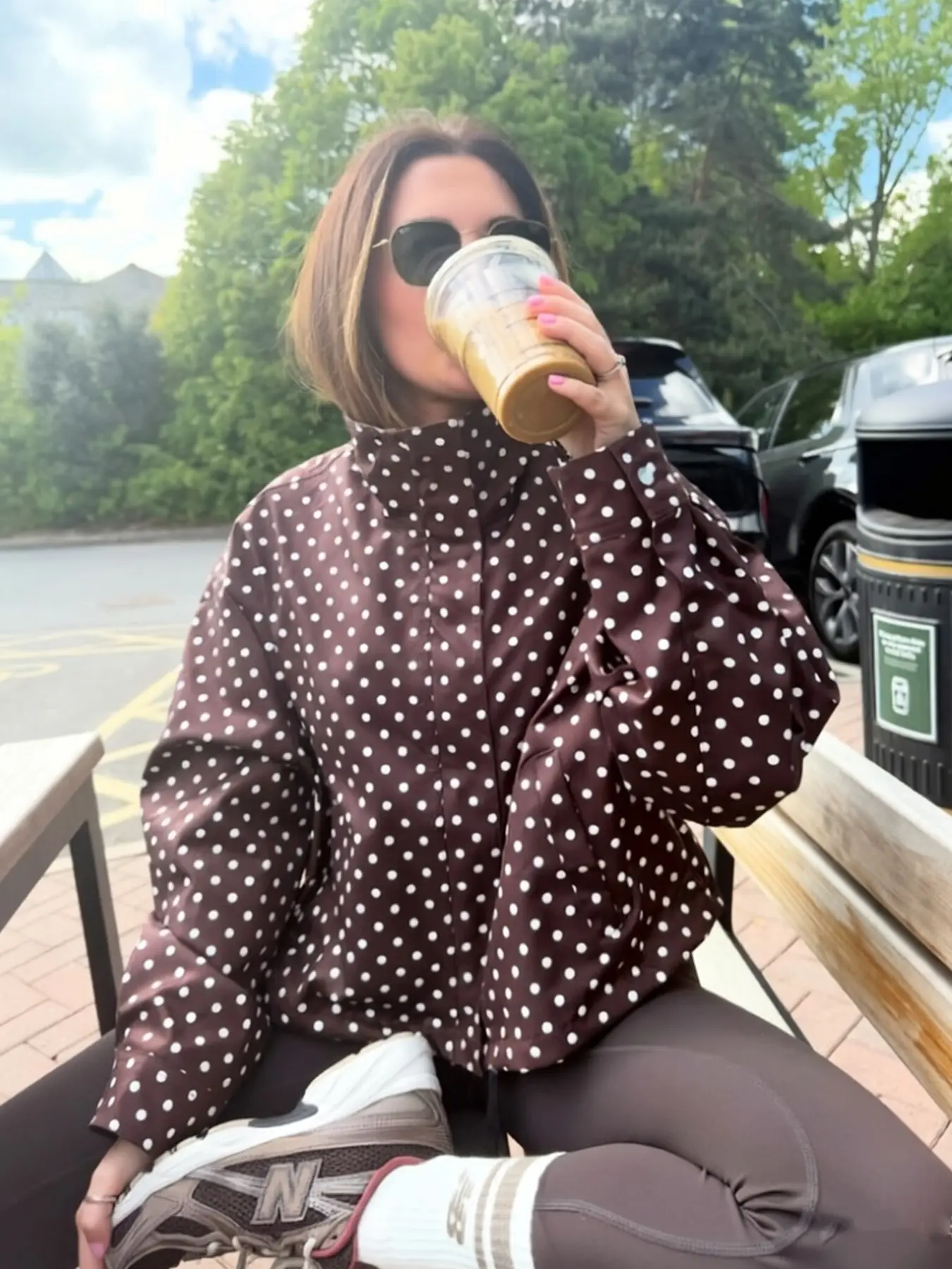 Women's Casual Polka Dot Cropped Jacket Coats, Long Sleeve Loose-Fitting Zip-Up Oversized Streetwear, Spring Outdoor Outerwear, Zipper Jacket Coat