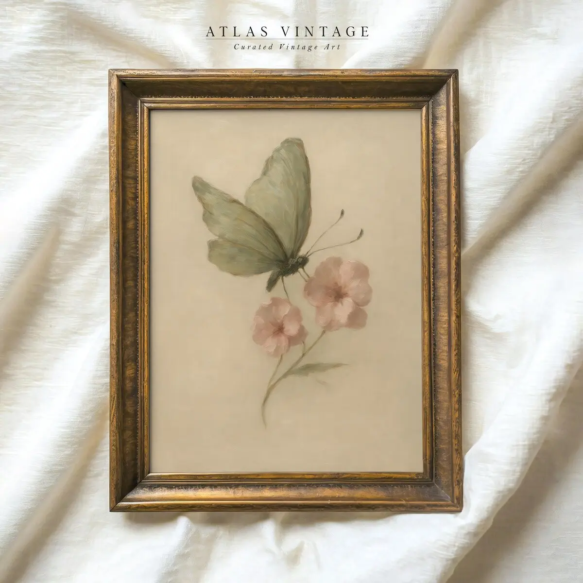 Watercolor Cherry Blossom Printable Wall Art, Vintage Butterfly Printing Print, Floral Nursery Biege Spring Decor, Rustic, Room Decor, Unframed