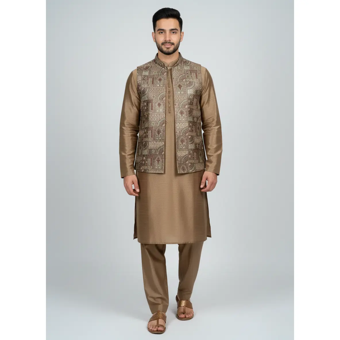 Men's 3-Piece Katan Silk Fancy Kurta Trouser with Waistcoat, Fancy Multi-Piece Men's Suits, Fancy Men's Suits