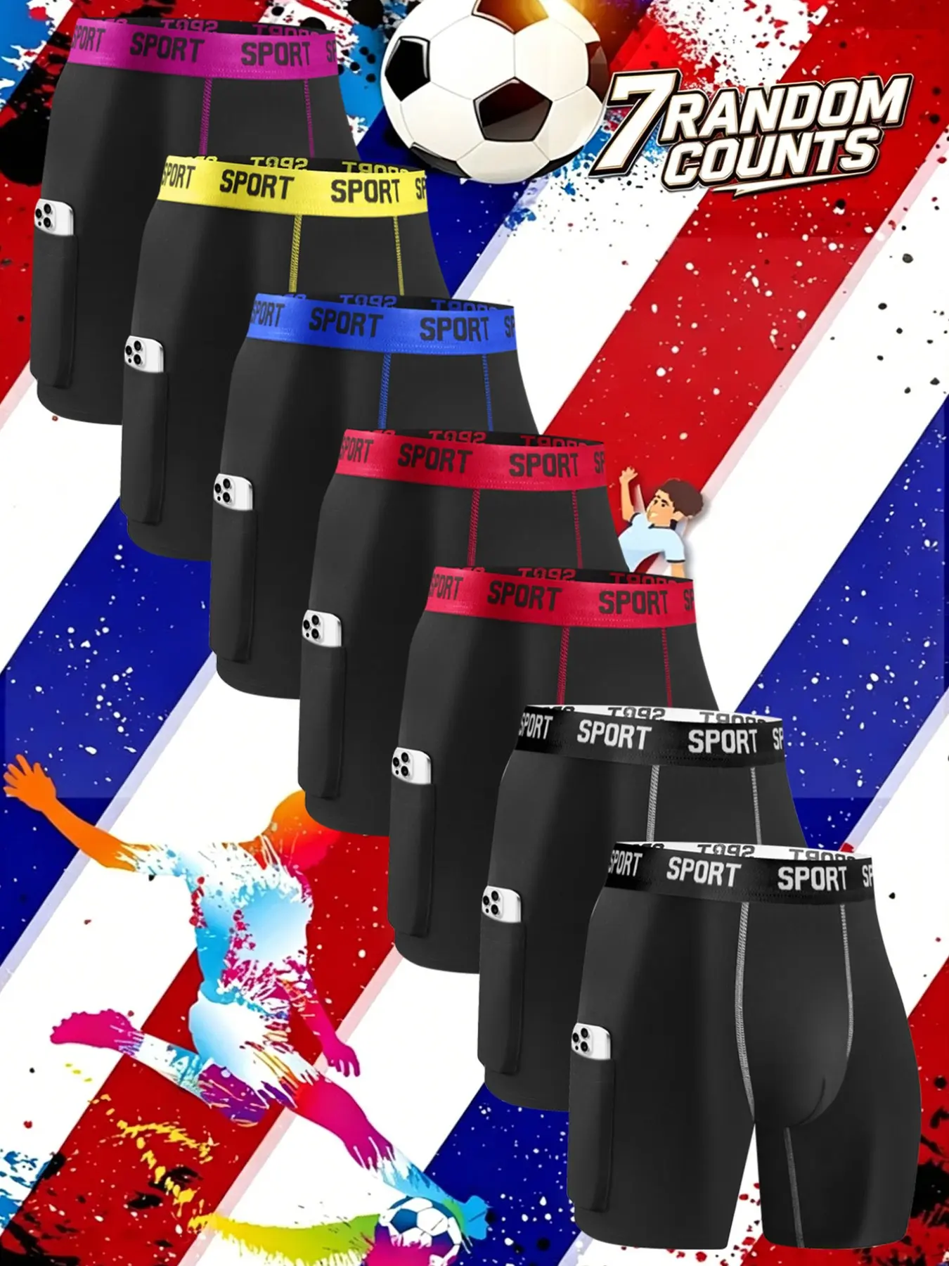 7 pcs men's self-cultivation long style Boxer underwear, Boxer Briefs Underwear, Soft fabric, elastic waistband, Right side pocket for easy carrying, Suitable for fitness and exercise, suitable for daily home casual wear