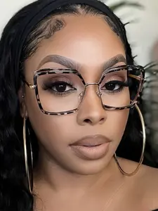 Unisex Classic Square Frame Glasses, Stylish Square Frames, Boho Style Leopard Pattern, Plastic Material, Decorative Lens, All Seasons Wear, Daily Use, Eyewear, Leopard Pattern Eyeglasses