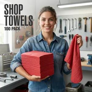 100-Pack Cotton Shop Towels  12x14in Soft, Absorbent & Reusable Cleaning Rags for Garage, Auto, Bar & Home
