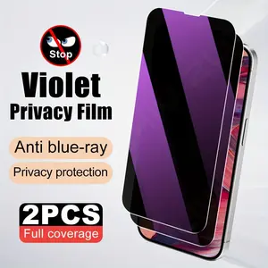 2pcs Anti-Blue Light Privacy Screen Protectors, Tempered Glass Film Compatible with Cellphone, Smartphone, iPhone 17/16/15/14/13/12/11/Pro Max/Pro/Plus/Mini/XR/X/XS/XS MAX,Full Coverage, Protective,9H Hardness,Scratch-Resistant,Case Friendly