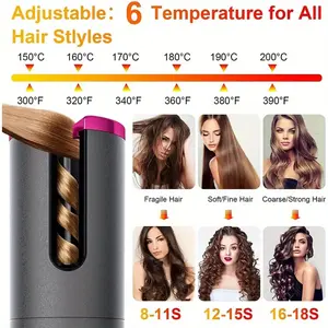 Cordless Rotating Curler with Automatic Wireless Functionality, USB Charging, Adjustable Temperature Display, And Timing Features, Perfect for a Mother'S Day Present