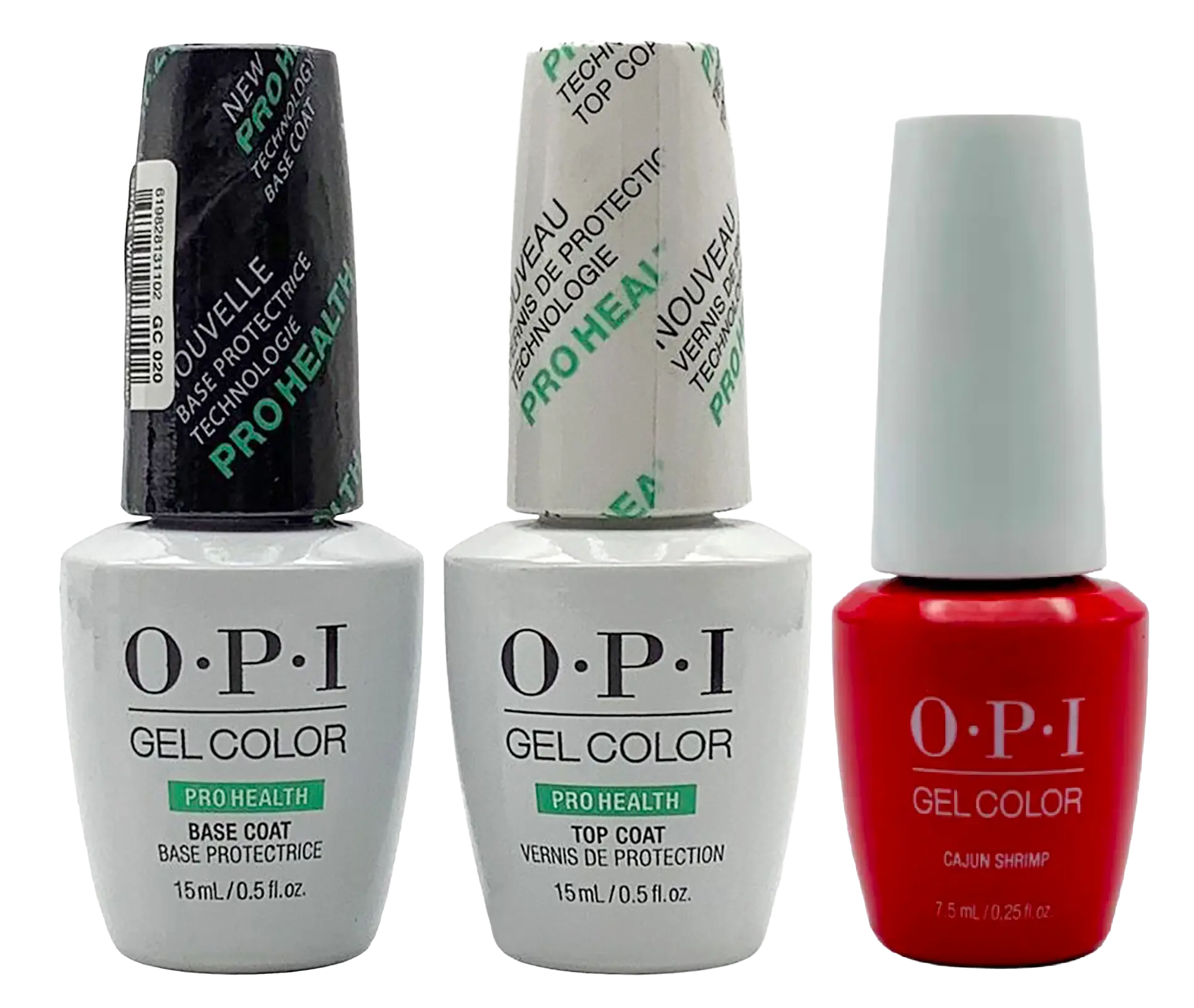OPI Gelcolor Gel Nail Polish - GC020 + GC040 + GCL64B - Prohealth Base Coat 0.5 oz & Prohealth Top Coat 0.5 oz & Cajun Shrimp 0.25 oz Coat TRIO Set