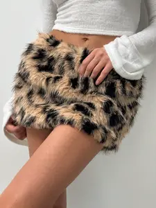 Women's Y2K Festival Low Waist Mini Puff Leopard Print Street Fashion Casual Streetwear Skirt, Fitted Spotted Design, Perfect for Music Festivals and Casual Wear