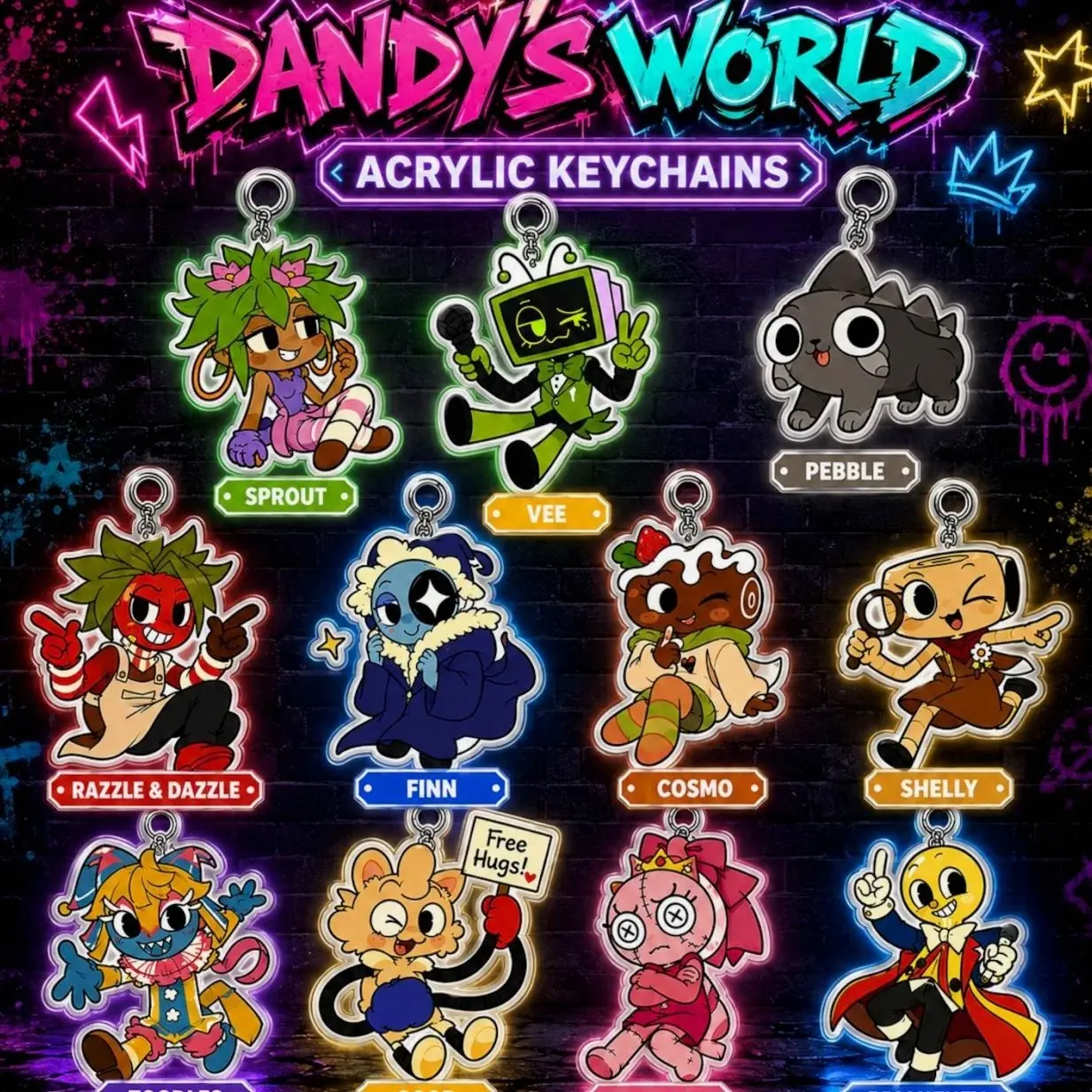 11 ops ( not combo 11) Dandy's World Acrylic Keychain | Sprout/Vee/Pebble/Razzle Dazzle/Finn/Cosmo/Shelly/Toodles/Goob/Scrap