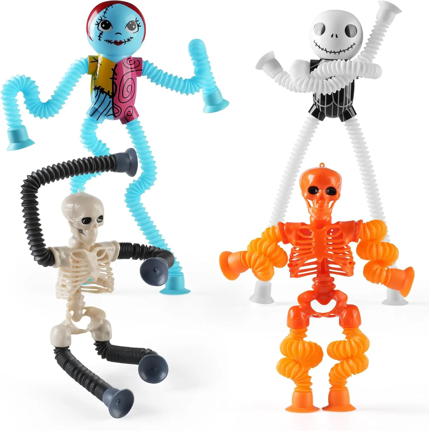 Halloween fall Gift Pop Tubes Sensory Toys ,4 pcs Nightmare Before Christmas Fidget Toys for Kids with or Autism,Telescopic Suction Cup for Halloween Trick or Treat Gifts Party Favor for Toddlers