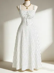 Plus Size Women's Strapless Dress, Polka Dot Print Waist Cinching Design, Slimming Versatile Casual Summer Wear
