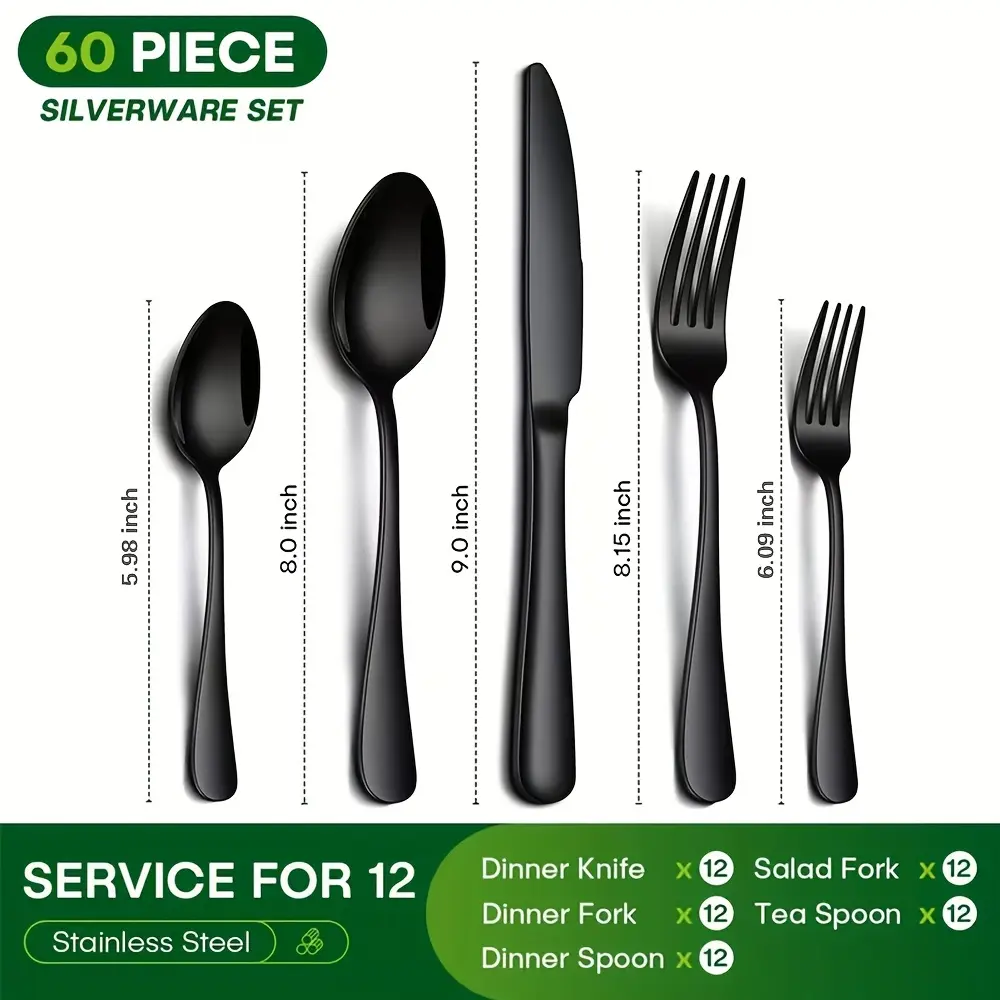 60-Piece Silver Stainless Steel Cutlery Tableware Set, Durable Kitchen Utensils for Home, Outdoor Use 60-Piece Silver Stainless Steel Cutlery Tableware Set, Durable Kitchen Utensils for Home, Outdoor Use