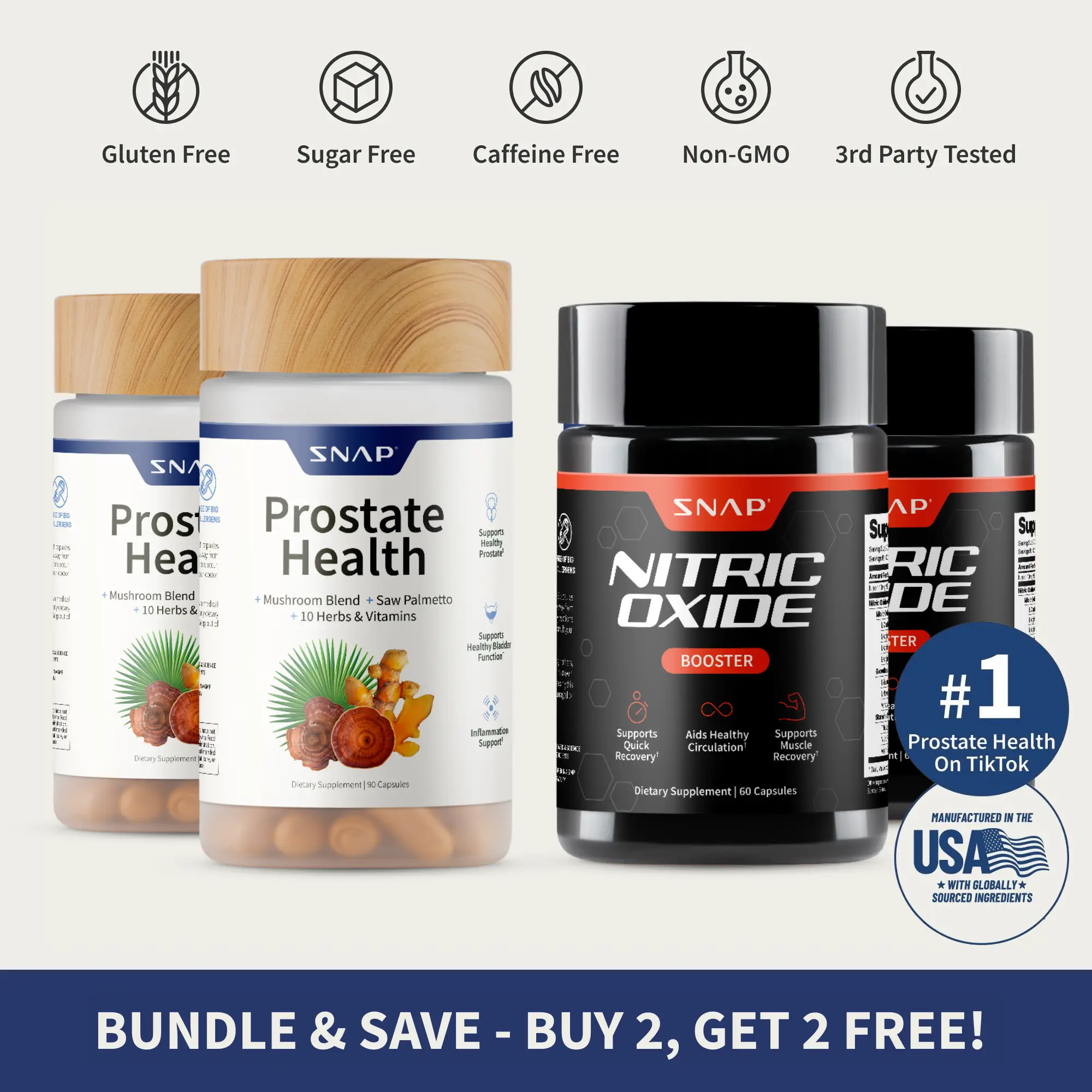 2x Ultimate Men's Health Bundle - Snap Supplements - Prostate Health + Nitric Ox...