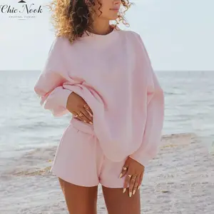 Women��s 2 Piece Outfits Sweatsuit Casual Long Sleeve Pullover and Shorts Sets Travel Tracksuit