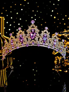 Elegant Rhinestone Decorated Crown Tiara, Fashion Alloy Crown Tiara Jewellery for Wedding & Birthday Party, Perfect Gift for New Bride & Party Guests
