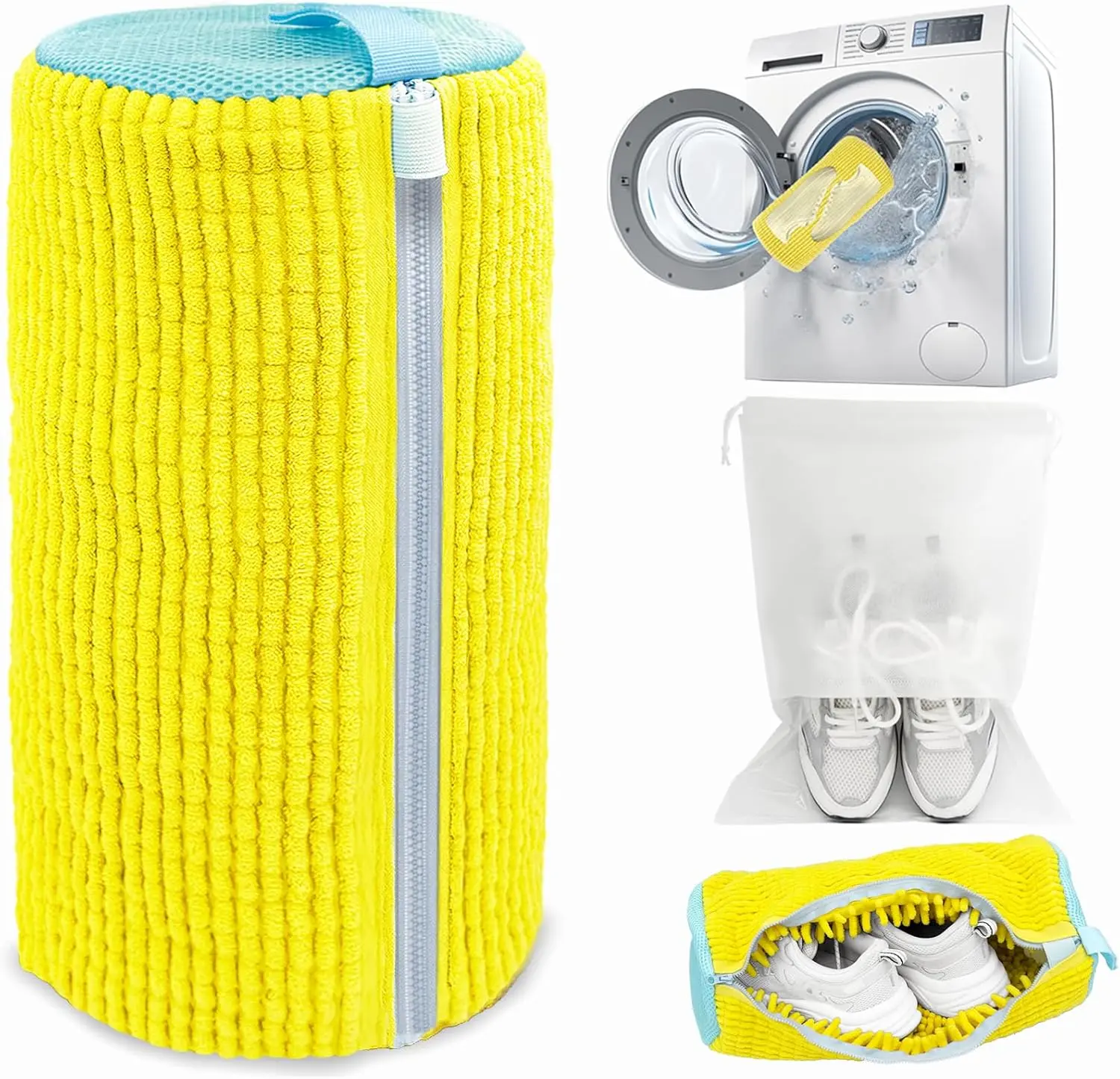 Summer-style shoe washing bag; machine washable and dryable, reusable care bag with self-locking zipper and ultra-fine microfiber lining; dedicated cleaning and care bag for sneakers and tennis shoes.