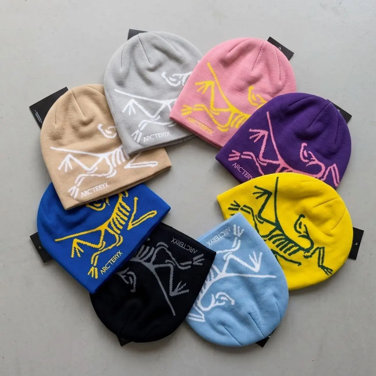 Arc'teryx Gorpcore Circular Wreath Layout Beanie - Premium Primitive Bird Skeleton Thermal Skullcap, Assorted Color Pack New Headwear