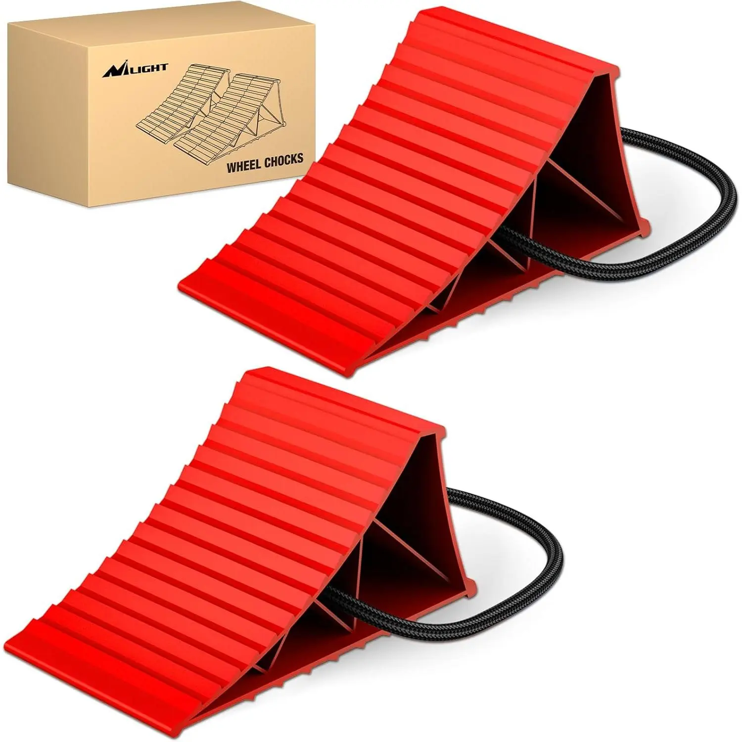 Nilight Wheel Chocks, Heavy Duty Wheel Stopper for Car, Truck, RV, Trailer, Caravan, Motorcycle, 8.7 Inch x 4.8 Inch x 4.2 Inch, 2-Pack(Red)
