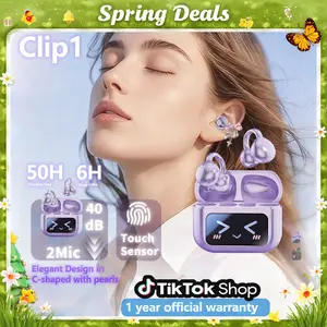 [Spring Deals] Tukio 2026 M100 Clip-On Ear Headphones with Audio-Visual Touch Screen Wireless Audio Headphones for Music & Phone Calls Sport Waterproof & Sweatproof with Bluetooth 6.0 for Faster Stable Connection & Low Power Use