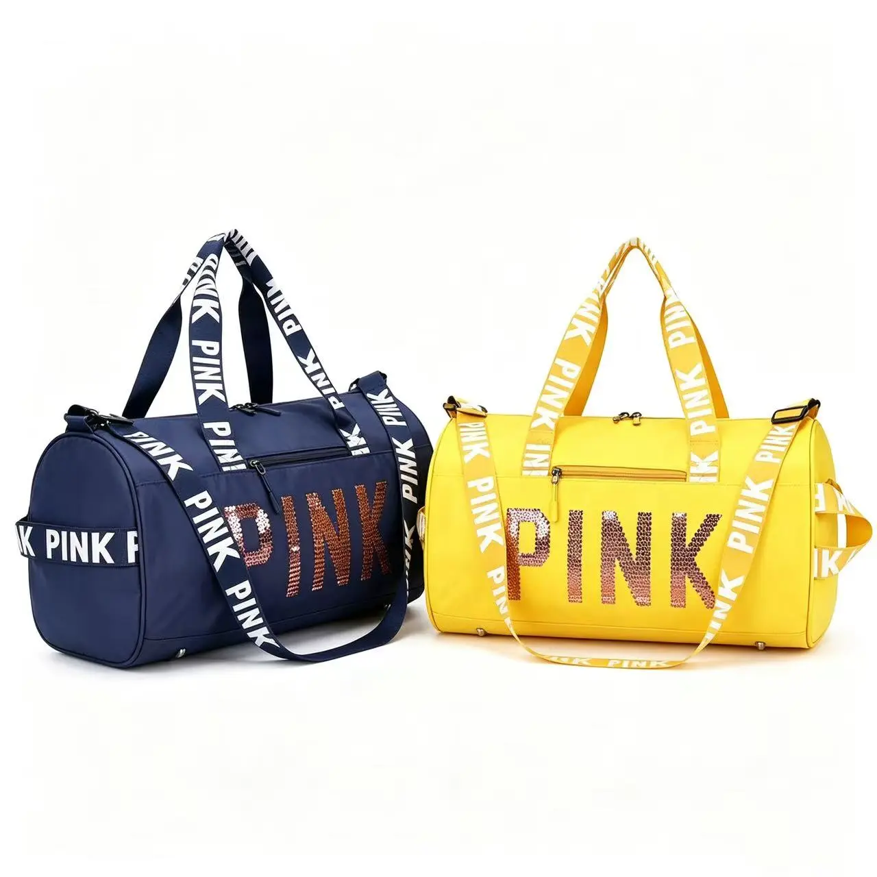 PINK Glitter Sequin Waterproof Tote Bag, Large‑Capacity Sports Gym Bag, Versatile for Travel Daily & Multiple Occasions
