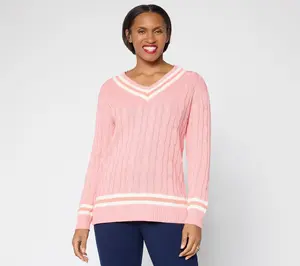 Joan Rivers Cable Knit V-Neck Sweater with Tipping