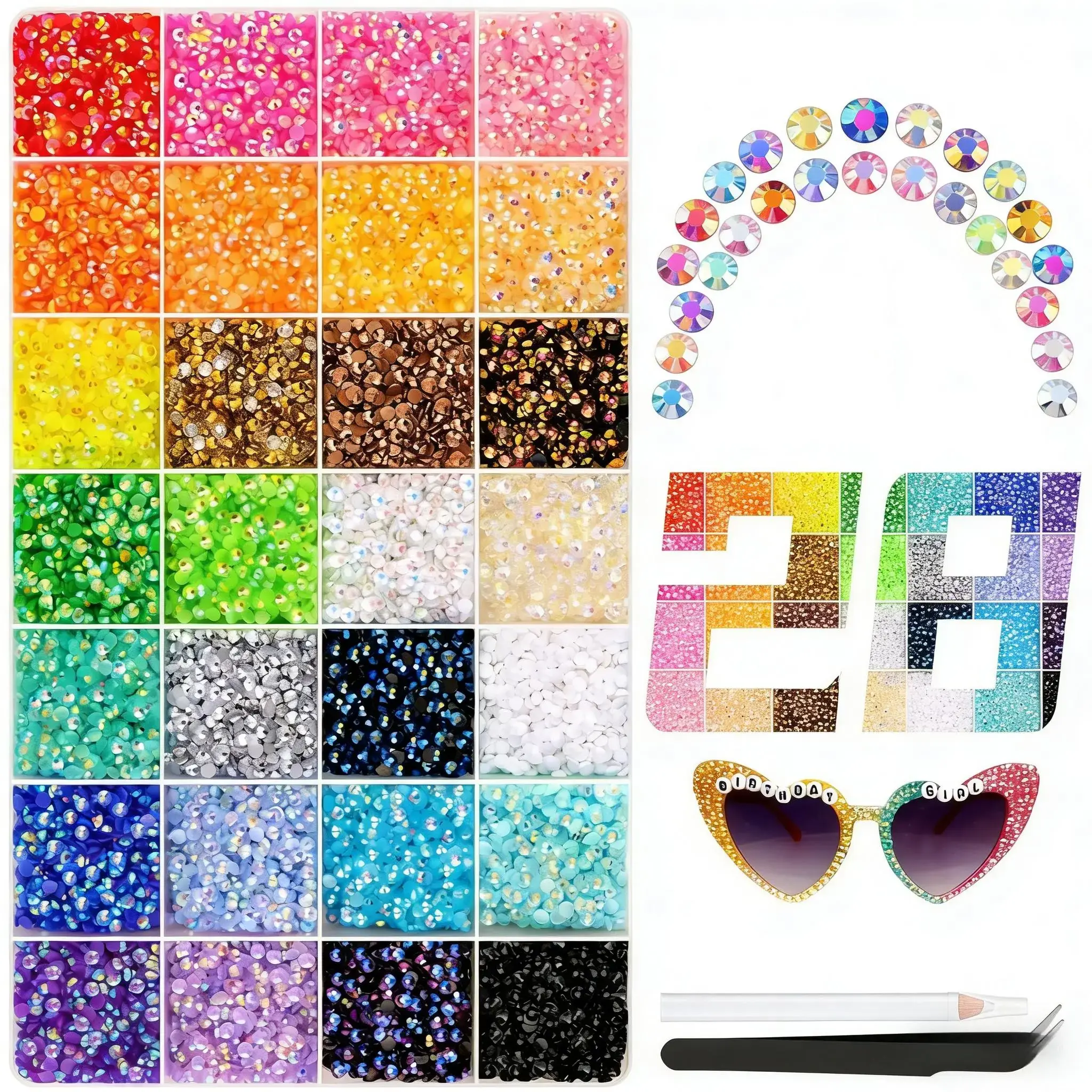 Bedazzled Rhinestone Kit - 40-Color, 40000Pcs 3mm Resin Rhinestones with Tweezers & Bonus Tools for DIY Crafts (Office Stationery & Gift Supplies)