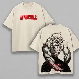 Retro Limited Battle Beast Invincible T-Shirt, Anime Double Printed Vintage Unisex Oversize Heavyweight Cotton Washed Tee, Anime Fans Casual Fabric KYX