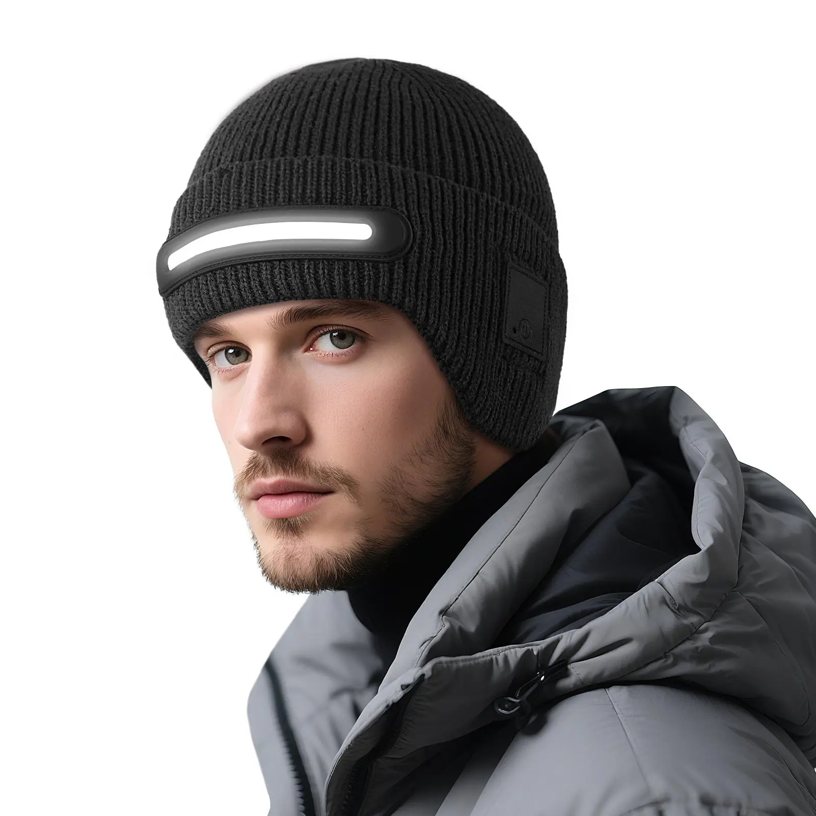 TR-TD3 Luminous Warm LED Wool Hat Beanie - USB Rechargeable Polyester Unisex Plain Hat for Adults, Winter Essential for Gym, Running, Workout Hat
