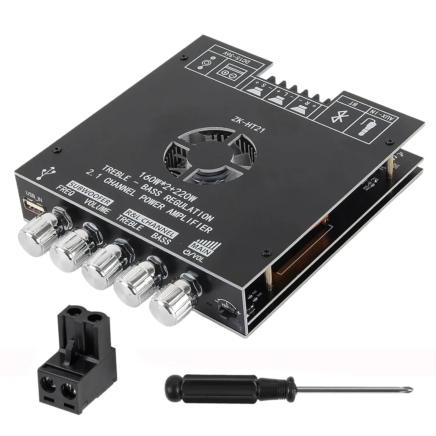 ZK-HT21 TDA7498E 2.1 Channel BT Amplifier Board - 160W Per Stereo Channel+220W Subwoofer External PA Speaker Stereo Amplifier Module with Bluetooth Tone, Bass Treble Adjustment for DIY Speakers
