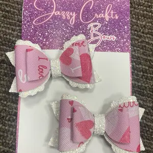 Valentines Hair Bows for girls, 2pcs 3in kissy bow Clips with,