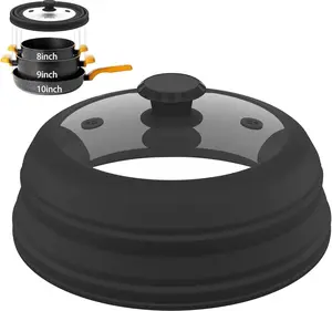 Collapsible Microwave Splatter Cover - Vented  & Glass Lid with Easy-Grip Handle, Fits 6 to 10 Inch Plates & Bowls, 10.8 Inch Diameter, Prevents Splatters & Ensures Even Heating