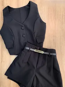 New Spring Summer Fashion Casual Versatile Commuter Set, Sleeveless Blazer Vest + Waistband Shorts, Stylish Two-Piece Women's
