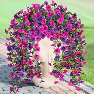 8-Pack Faux Hanging Purple Dendrobium Orchid Flowers, Fake Trailing Plant with Bright & Long-Lasting Hues, Spring/Summer Decor for Indoor & Outdoor Settings such as Gardens and Window Sills.