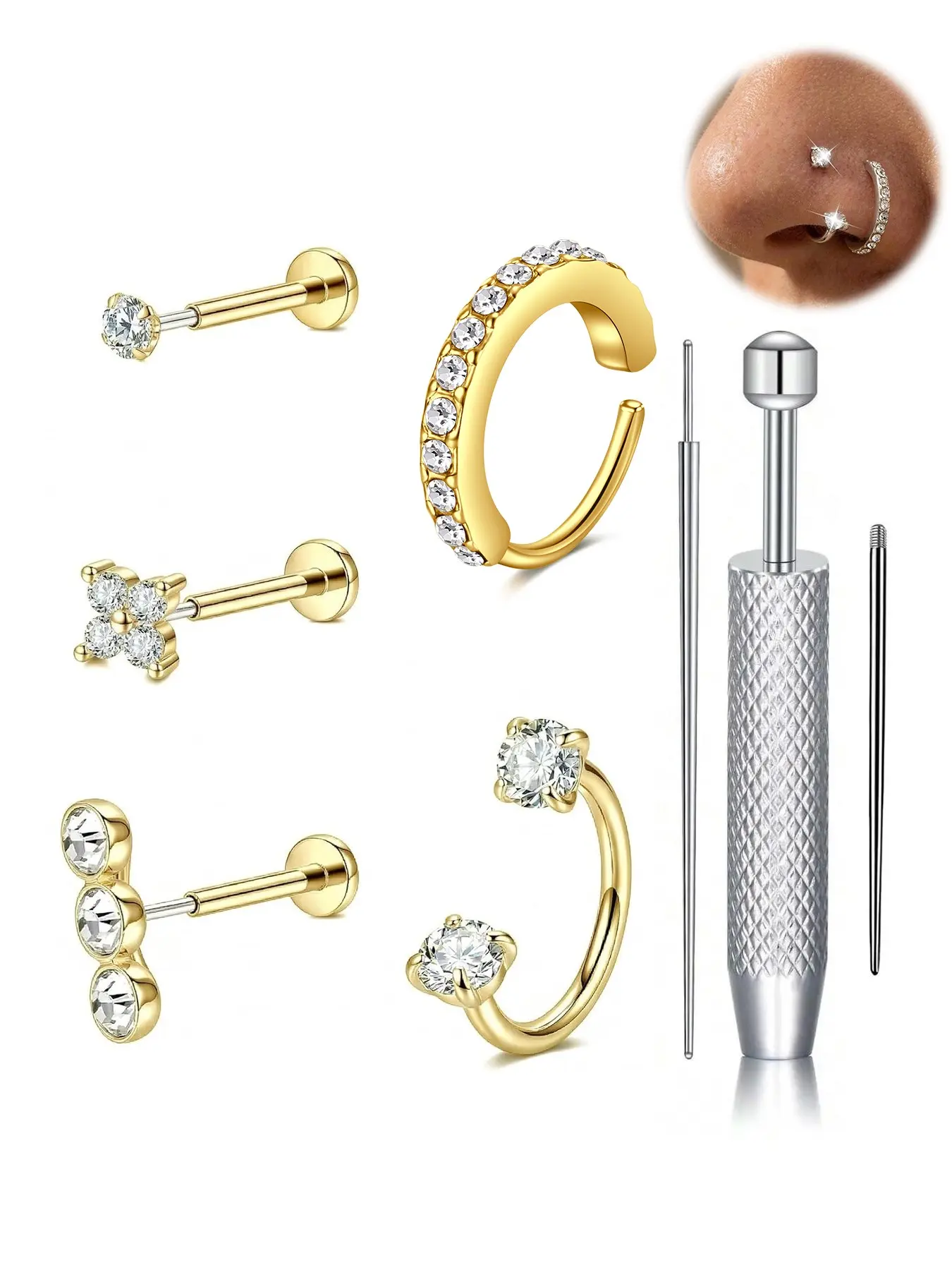 20g Cz Horseshoe Nose Ring Hoops, Hypoallergenic 316L Stainless Steel, Threadless Lip Stud, Adjustable Rhinestone Nose Jewelry, Body Piercing Accessories, Body Jewellery, Nose Rings Hoops