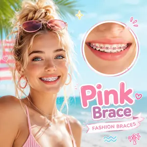 Oral 2026 Fashion Braces, 1-Pair Colorful Temporary Tooth Decoration with Metal Wires, Metal Brackets & Orthodontic Ligature Ties, High-Quality Wearable Accessory