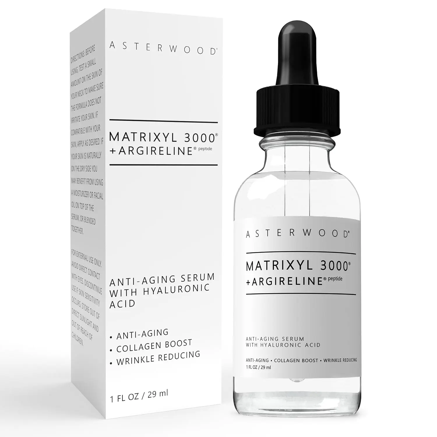 Asterwood Matrixyl 3000 & Argireline Peptide Serum 1 Fl Oz - 3% Matrixyl 3000, 2% Argireline & 1% Hyaluronic Acid Anti-Aging Wrinkle Face Serum
