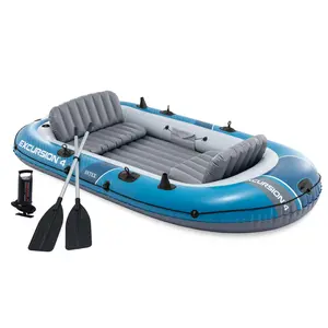 INTEX 66324EP Excursion 4 Inflatable Boat Set with 54" Oars, Pump, & Rod Holders