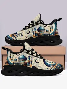 Men's Random Print Lace Up Front Sneakers, Casual Comfortable Breathable Sports Running Shoes, Athletic Running Shoes, Fashionable Sneakers for Daily Wear, Casual Running Footwear