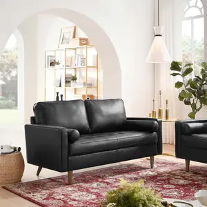 Modway Valour Leather Loveseat in Black