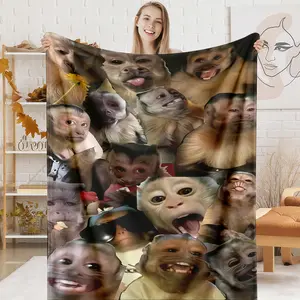 Funny Meme Monkey Face Flannel Fluffy Blanket - Soft, Durable, Lightweight, Machine Washable Throw, Cozy Home Decor, Warm Gift for Meme Lovers,summervibes