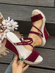 Women's Fashionable Stylish Classy Solid Color Wedge Sandals, Casual Comfortable Breathable Sandals for Daily Wear, Lightweight Wedge Heels for Women & Girls