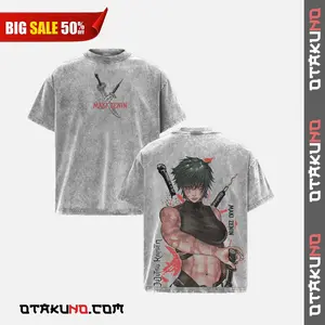 Maki Zen'in Jujutsu Kaisen Washed T-Shirt Anime Double Printed Oversize Lightweight Acid Washed Graphic Tee Gift For Anime Fan
